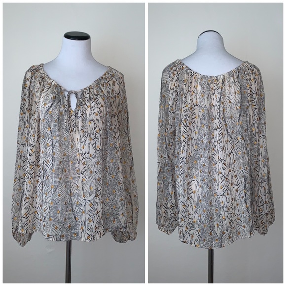 Lovestitch Foil Shirred Neck Blouse M/L - Picture 2 of 6
